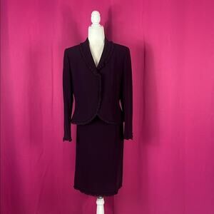 Albert Nipon deep purple‎ ruffled skirt suit set, size 10P